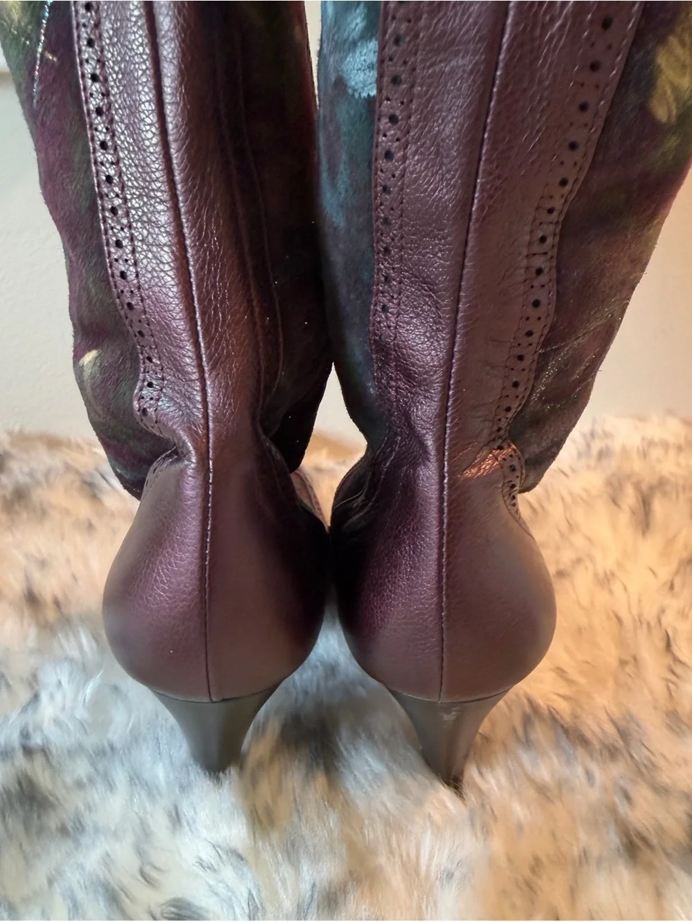 Bellofatto Women's Burgundy Multicolor Knee-High Pointed Toe Boots